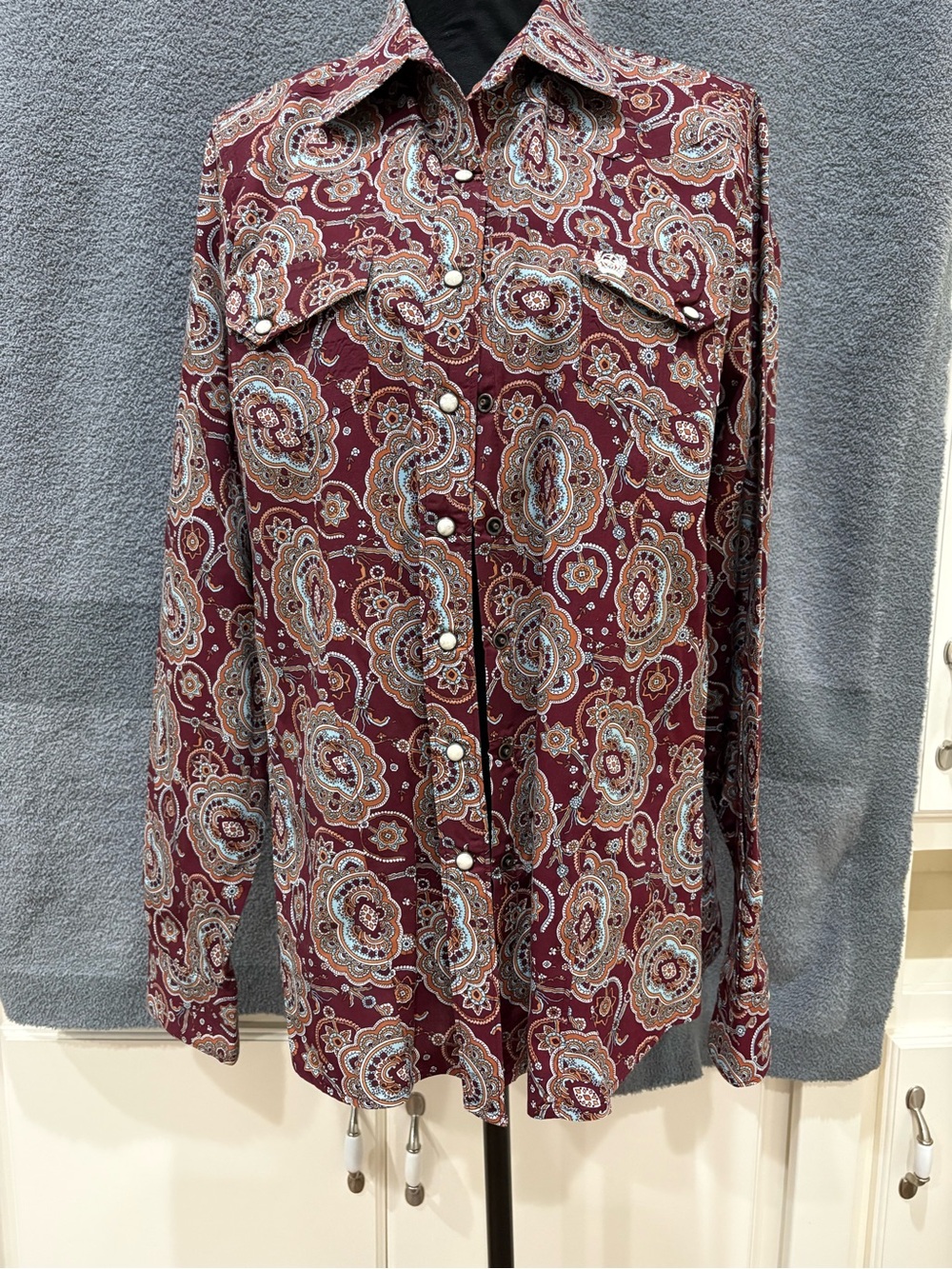 Cinch Paisley Print pearl snap Shirt - Burgundy, Light Blue, Tan